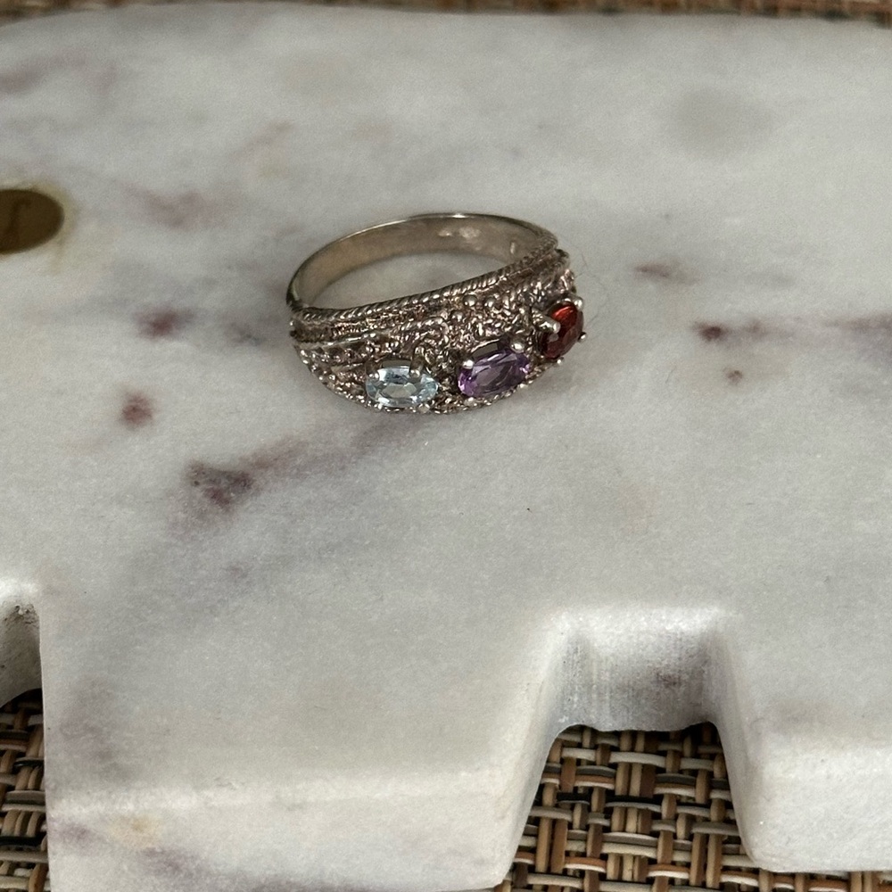 Elegant Multi-Stone Sterling silver ring